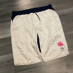 Y-3 Adidas Yohji Yamamoto Floral Peony Shorts Cream Navy Blue Mens XL